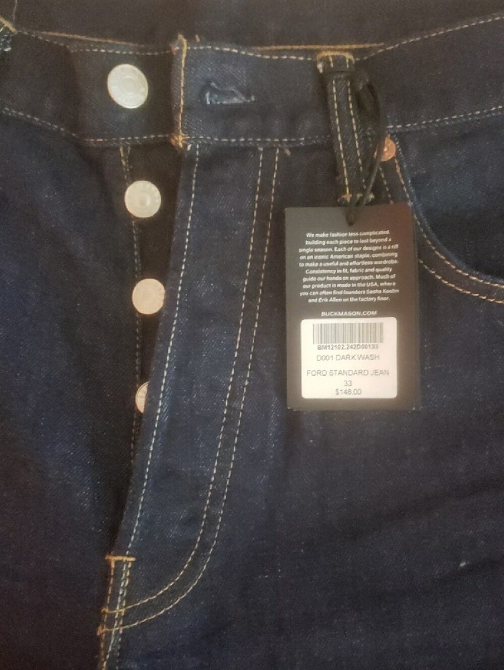 Buck Mason Dark Indigo Ford Standard Button-Fly Jeans